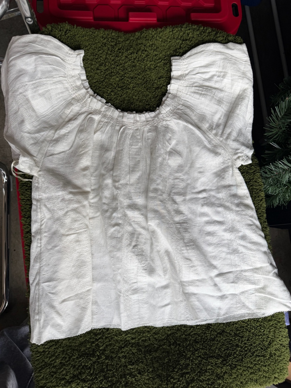 Faherty Ivory Textured Peasant Blouse